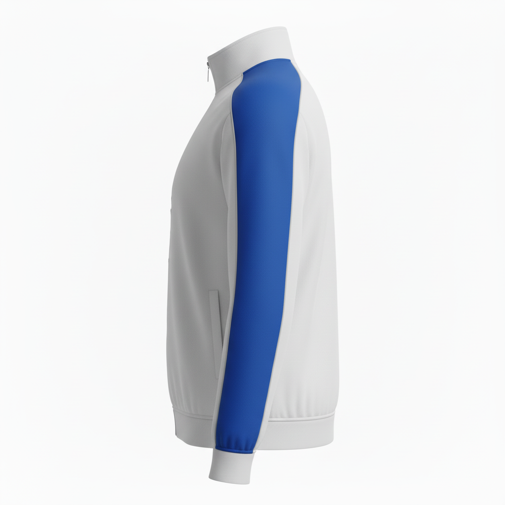 Side view of custom volleyball quarter-zip pullover showing the quarter zip and fit