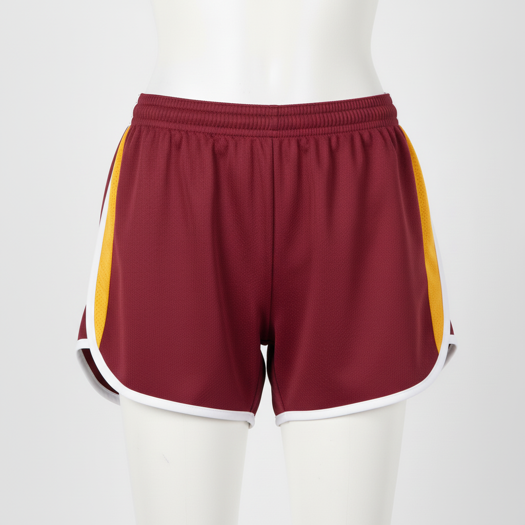 Front view of custom 3-inch volleyball shorts in 200 GSM poly-spandex with sublimated team colors from Empire Five Athletics