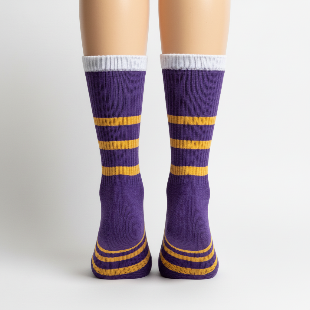 Back view of custom volleyball crew socks showing the ribbed cuff and heel