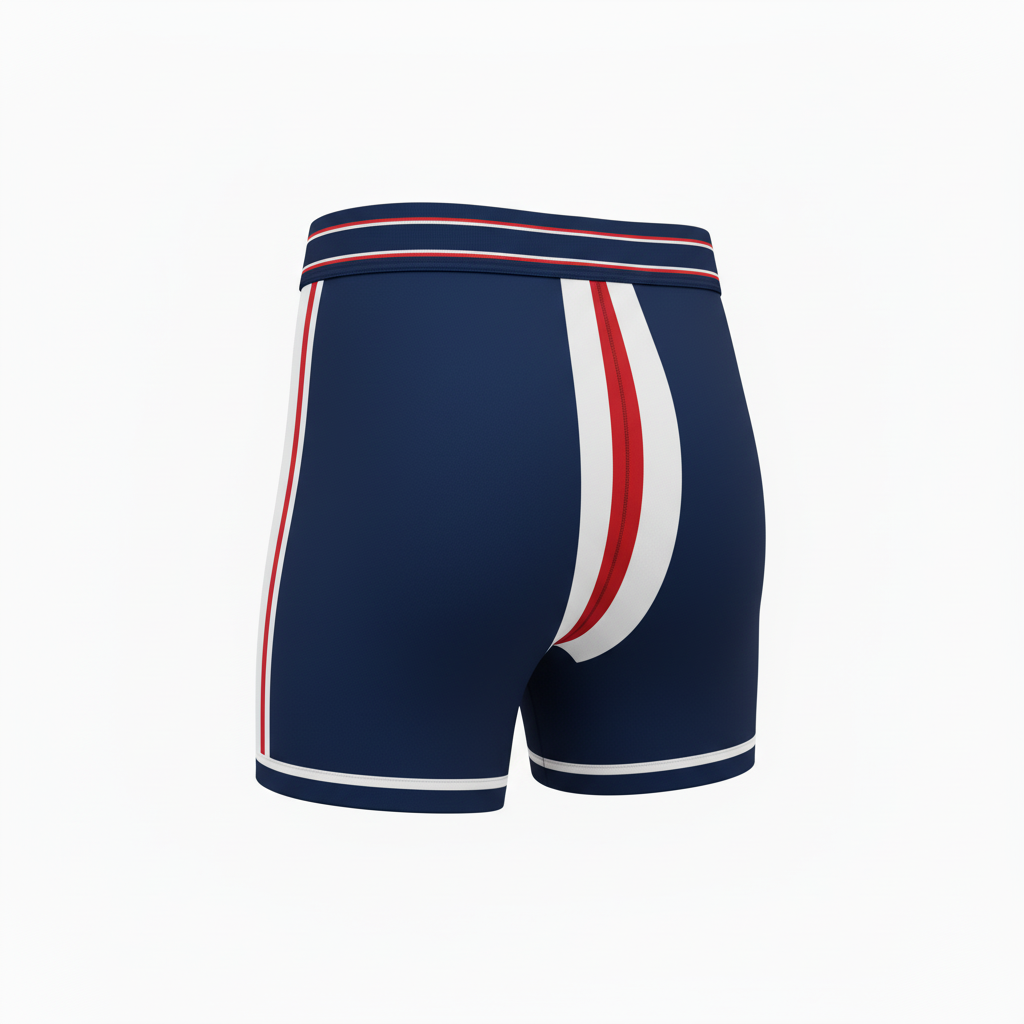 Back view of custom volleyball spandex shorts showing the wide compression waistband and hip number