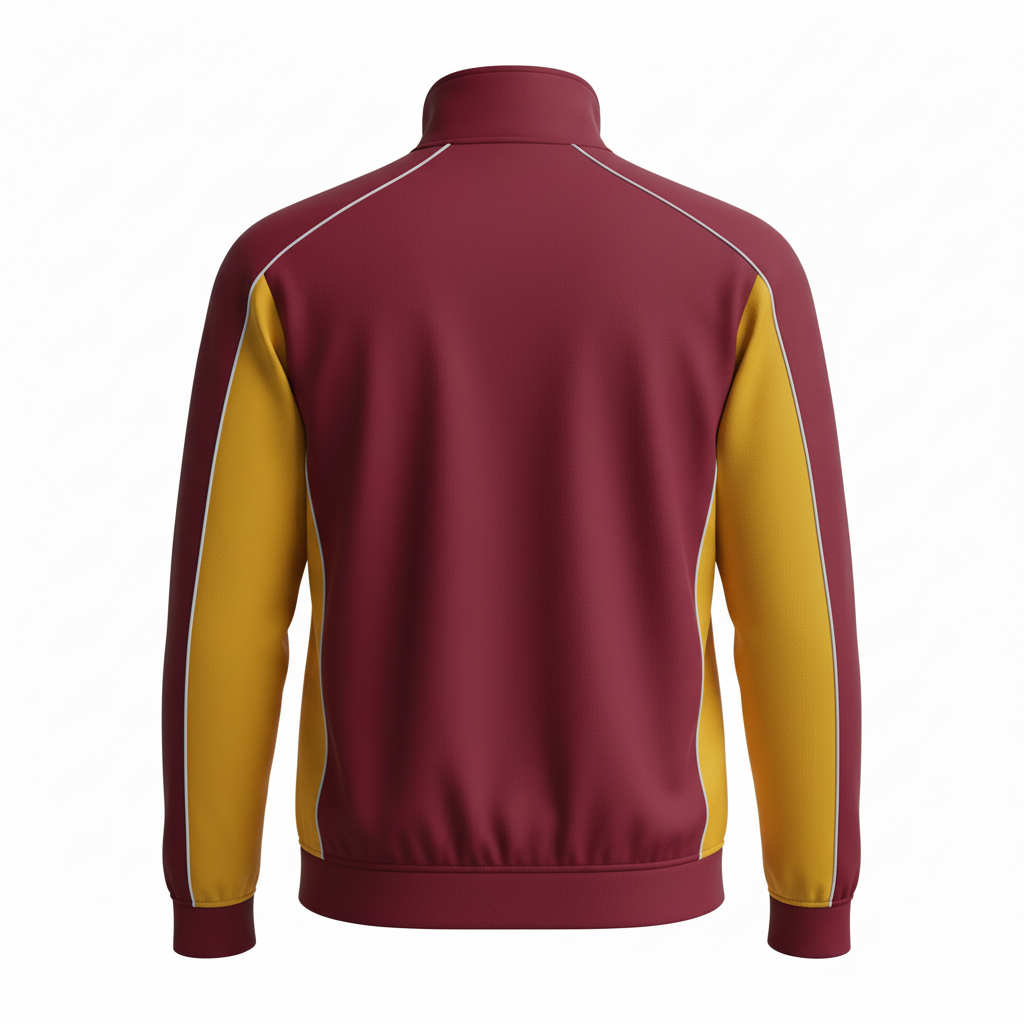 Back view of custom volleyball track jacket showing the sublimated team name