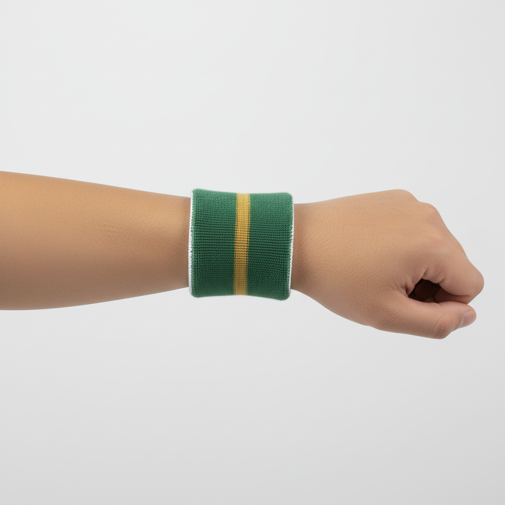 Side view of custom volleyball wristbands showing the terry loop and one-size fit