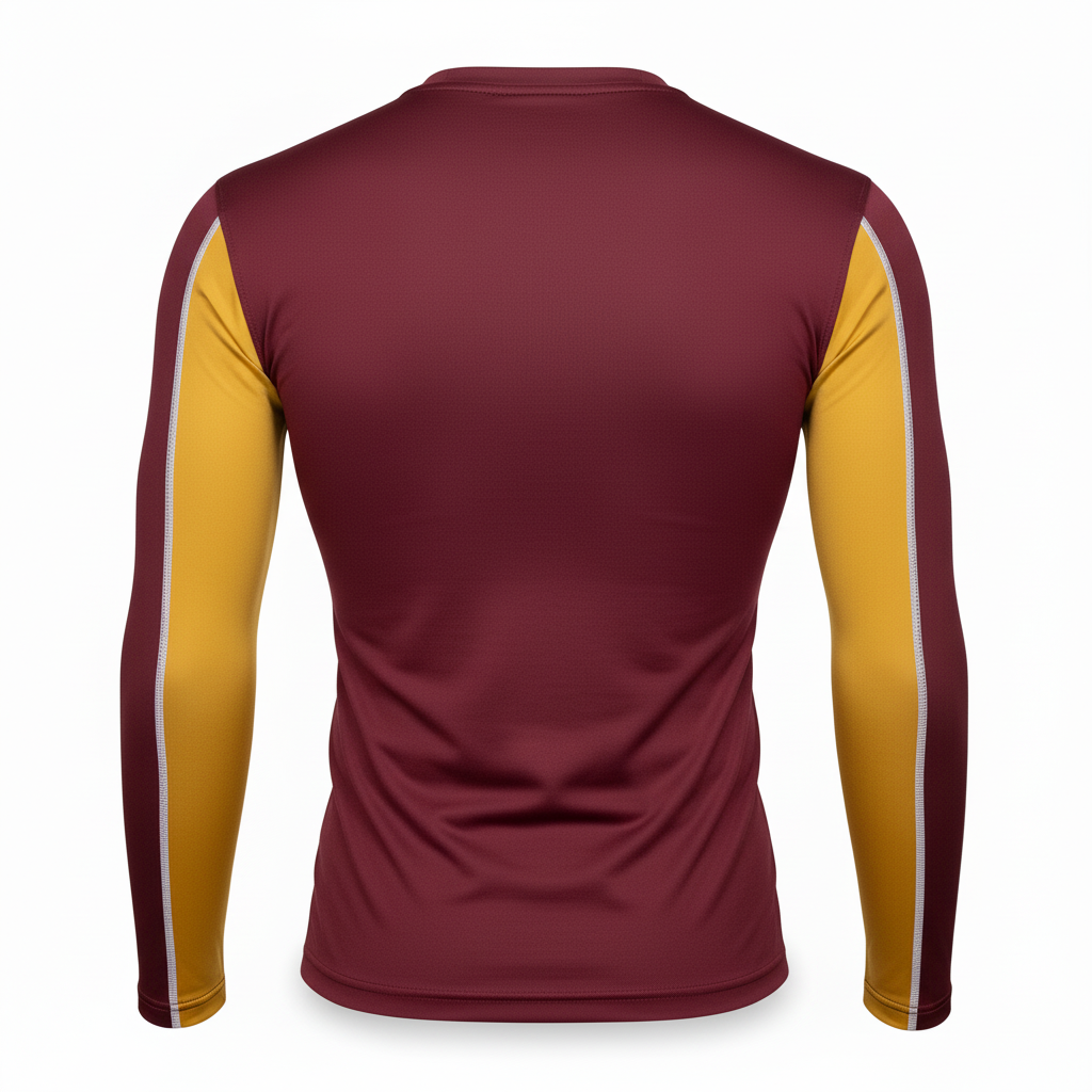 Back view of custom wrestling compression shirt showing the flatlock seams
