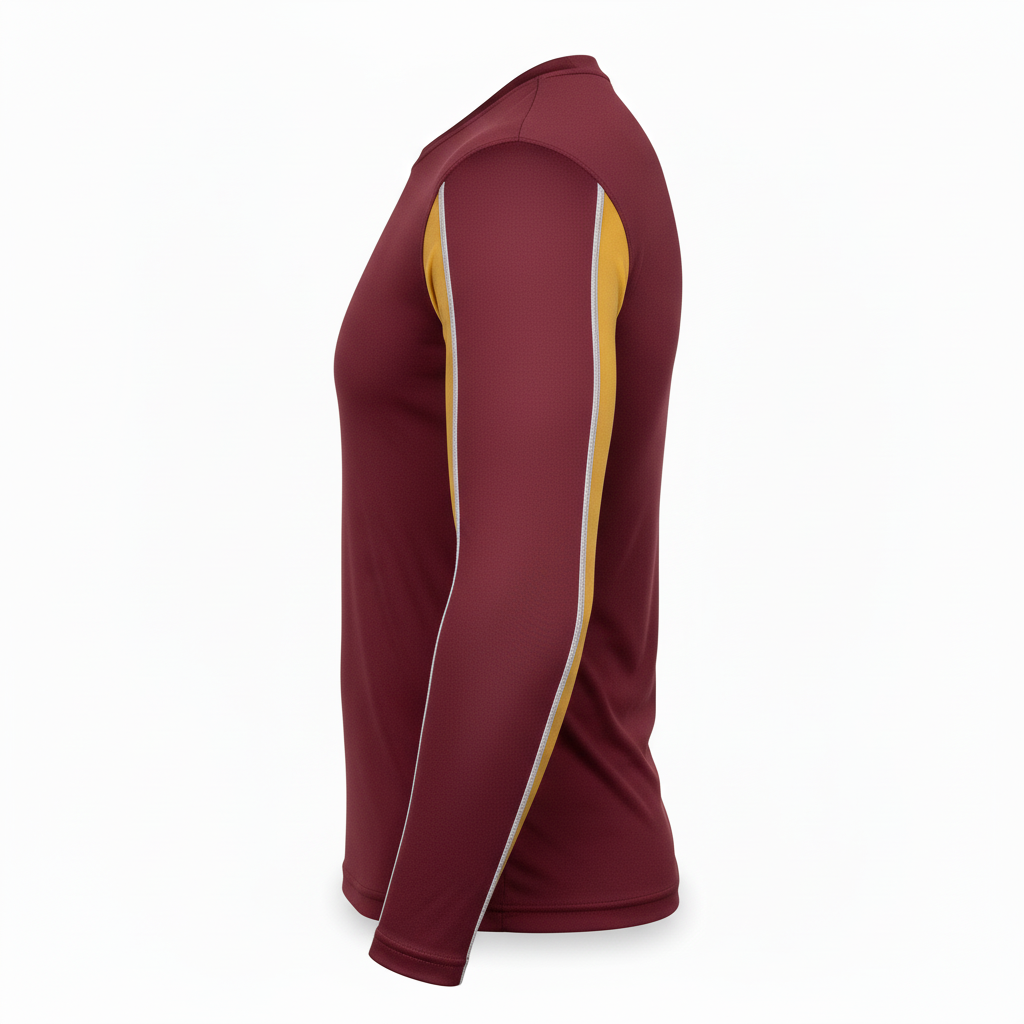 Side view of custom wrestling compression shirt showing the four-way-stretch fit