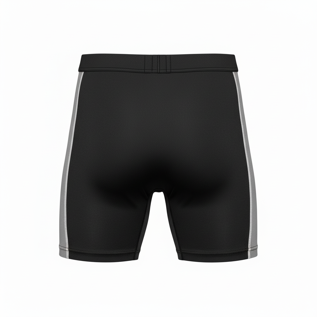 Back view of custom wrestling compression shorts showing the wide elastic waistband