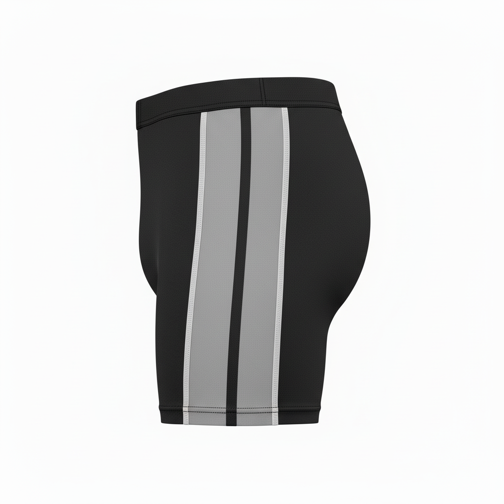 Side view of custom wrestling compression shorts showing the four-way-stretch fit