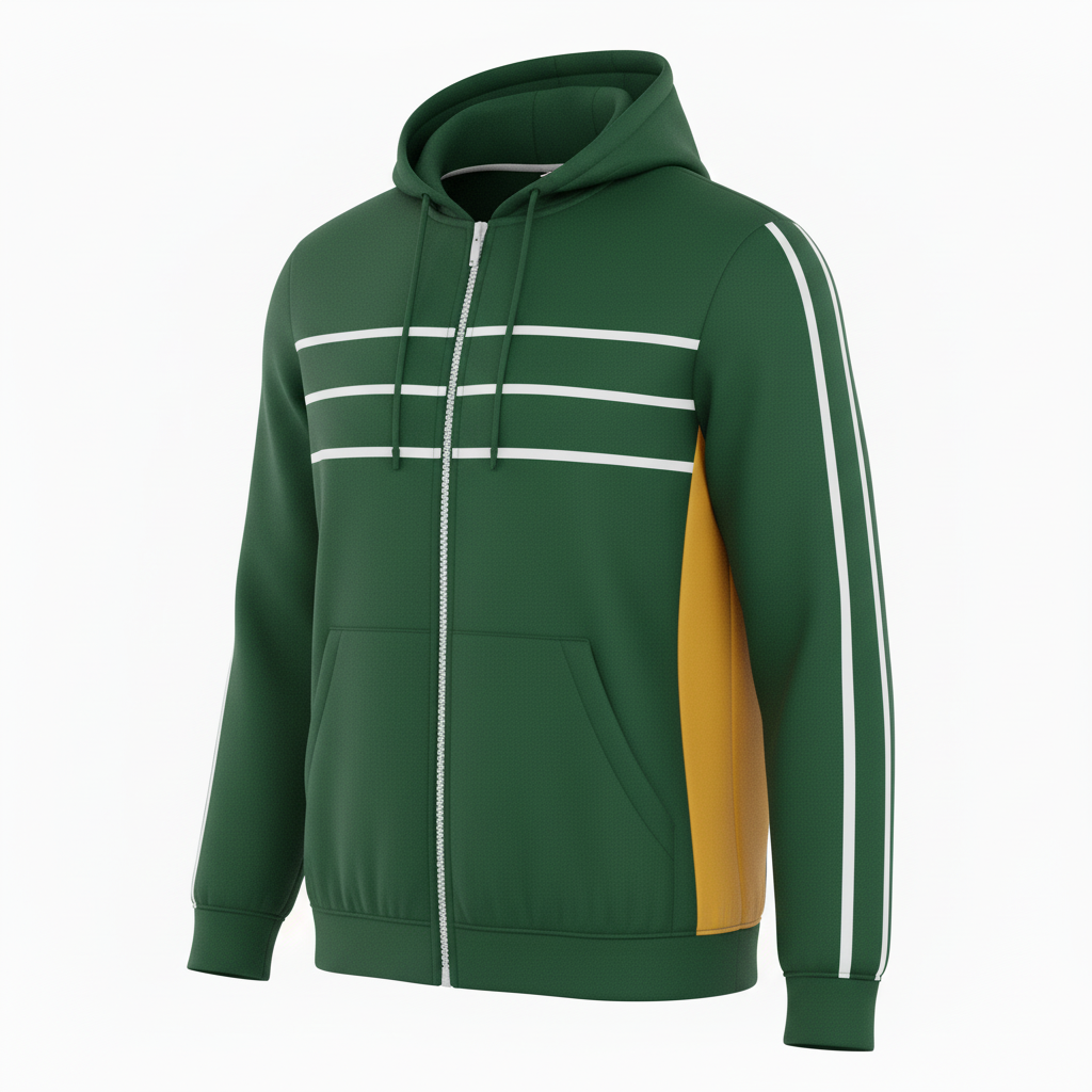 Front view of custom wrestling fleece jacket in 300 GSM polyester micro-fleece with a full zip and embroidered team logo from Empire Five Athletics