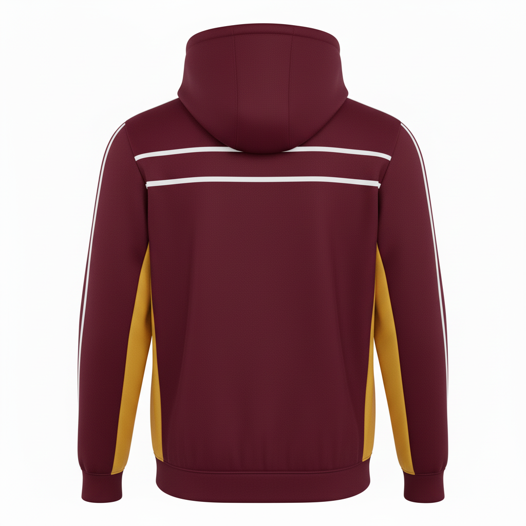 Back view of custom wrestling hooded sweatshirt showing the printed team name