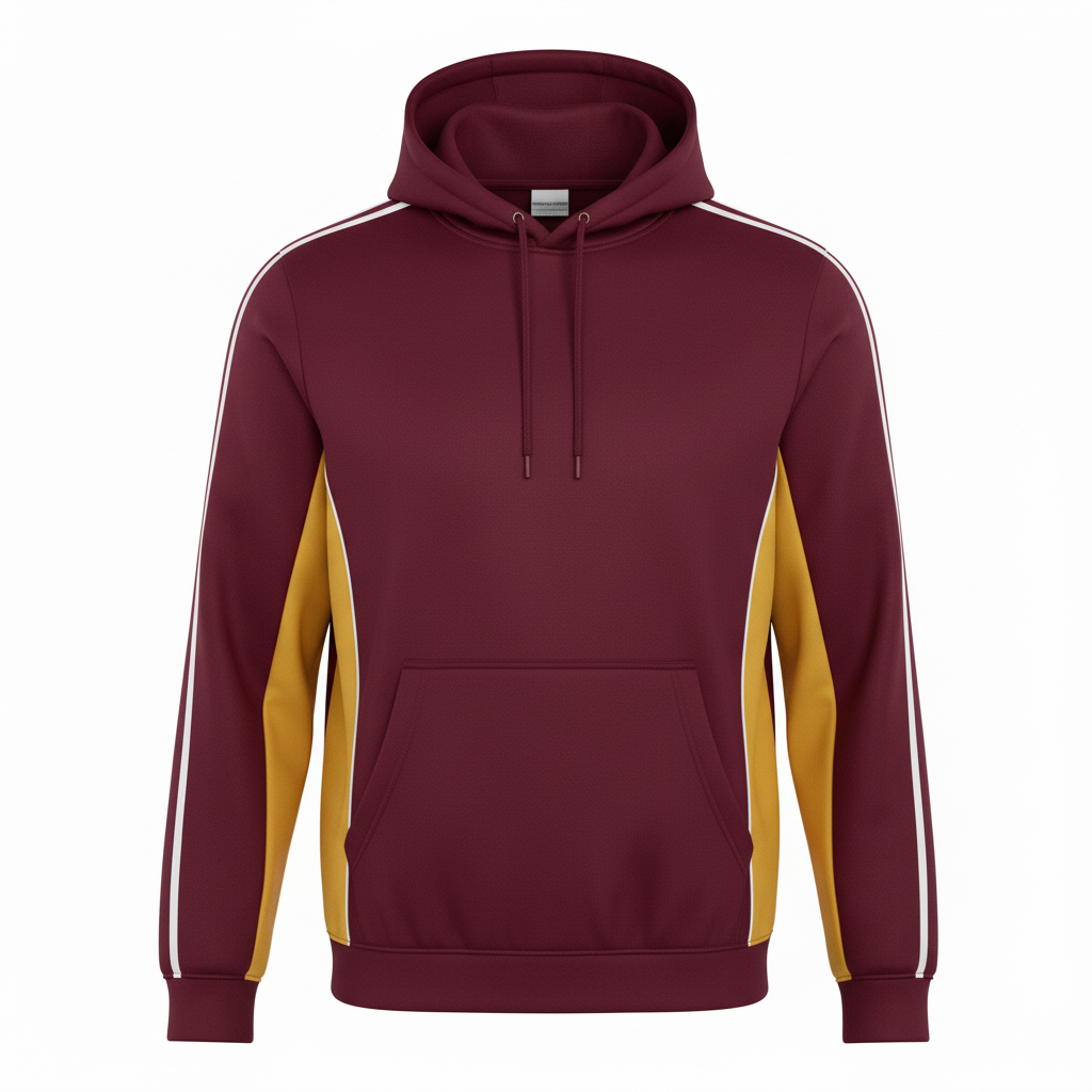 Front view of custom wrestling hooded sweatshirt in 320 GSM cotton-poly fleece with a lined hood and embroidered team logo from Empire Five Athletics
