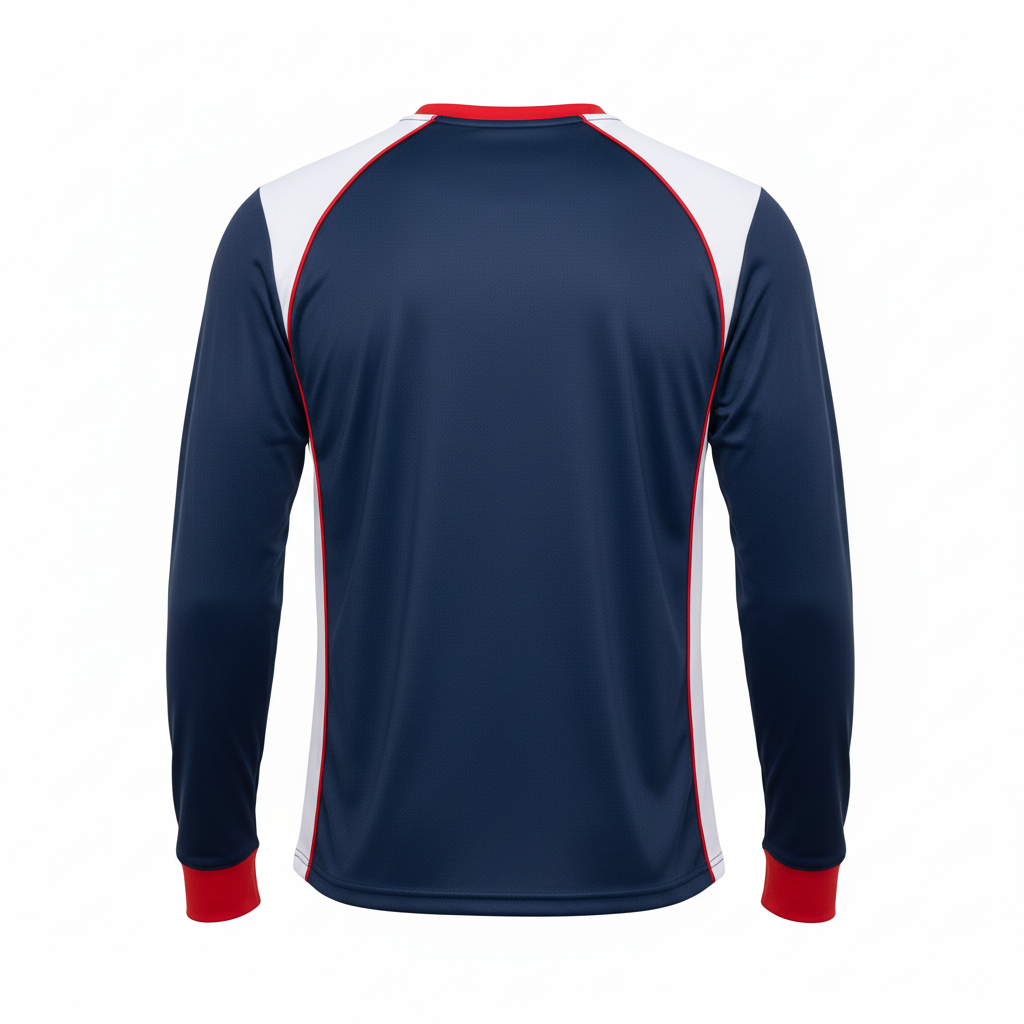 Back view of custom long-sleeve wrestling performance shirt showing the team name