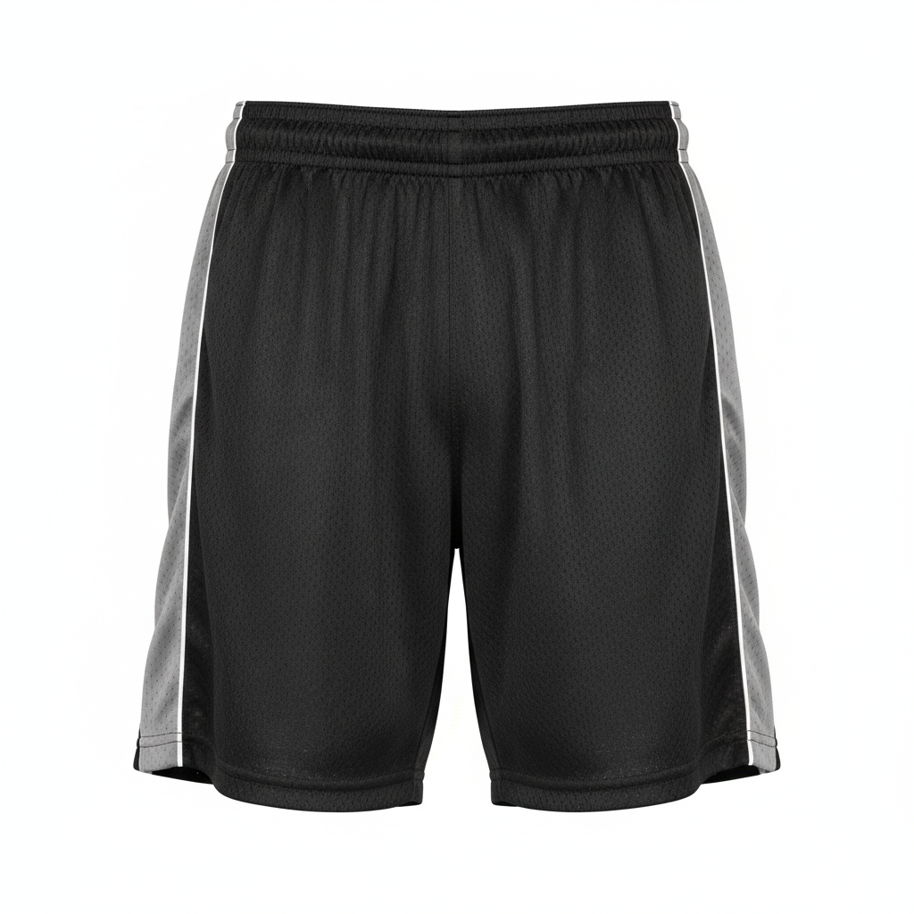 Front view of custom wrestling mesh shorts in 150 GSM poly-mesh with sublimated team colors from Empire Five Athletics