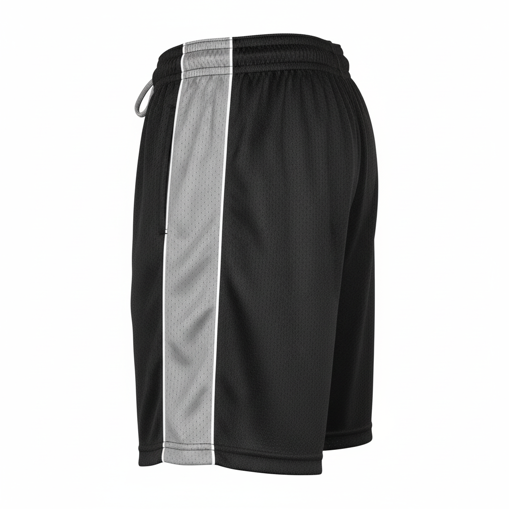 Side view of custom wrestling mesh shorts showing the open mesh and side panel