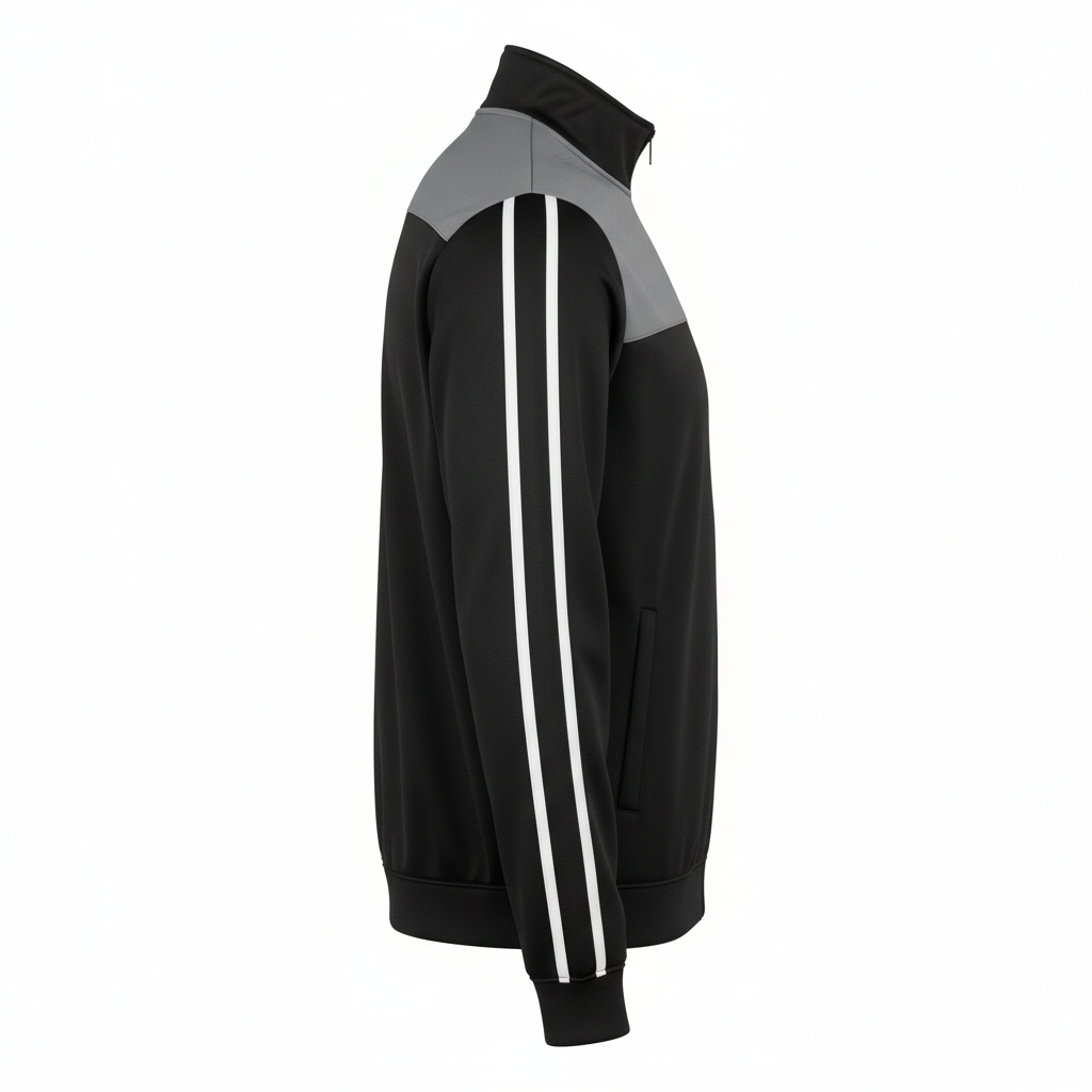 Side view of custom wrestling quarter-zip pullover showing the quarter zip