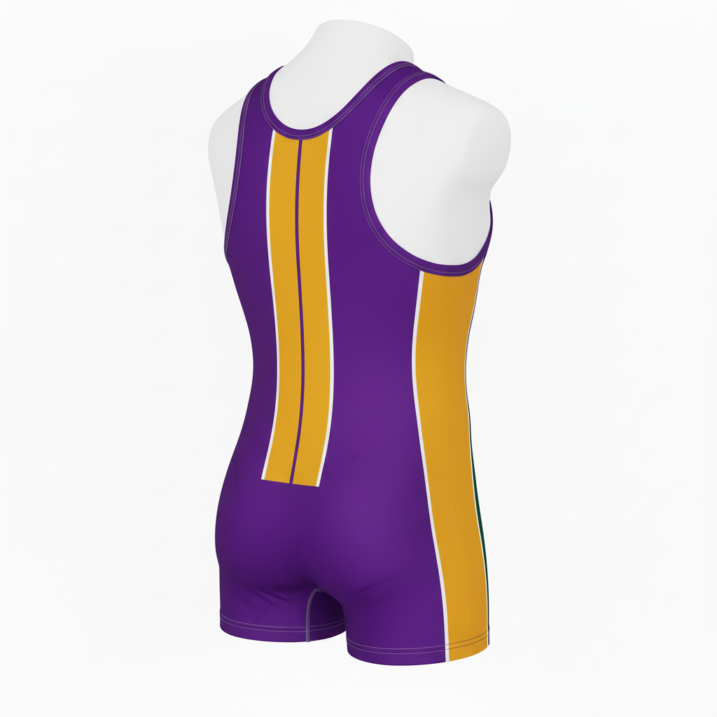 Back view of custom compression wrestling singlet showing the number and back cut