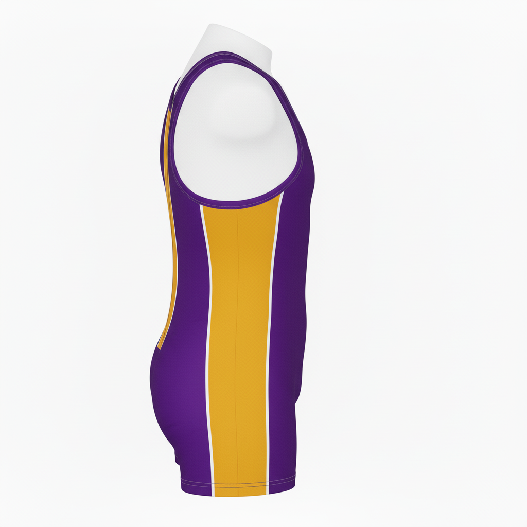 Side view of custom compression wrestling singlet showing the compression fit