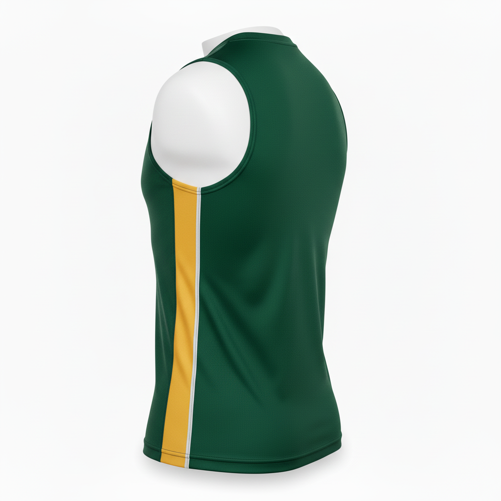 Side view of custom sleeveless wrestling compression shirt showing the cut armhole