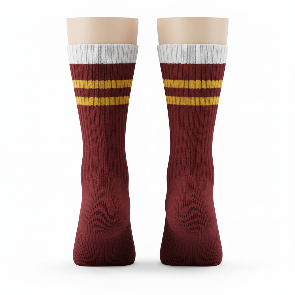 Back view of custom wrestling crew socks showing the ribbed cuff and heel