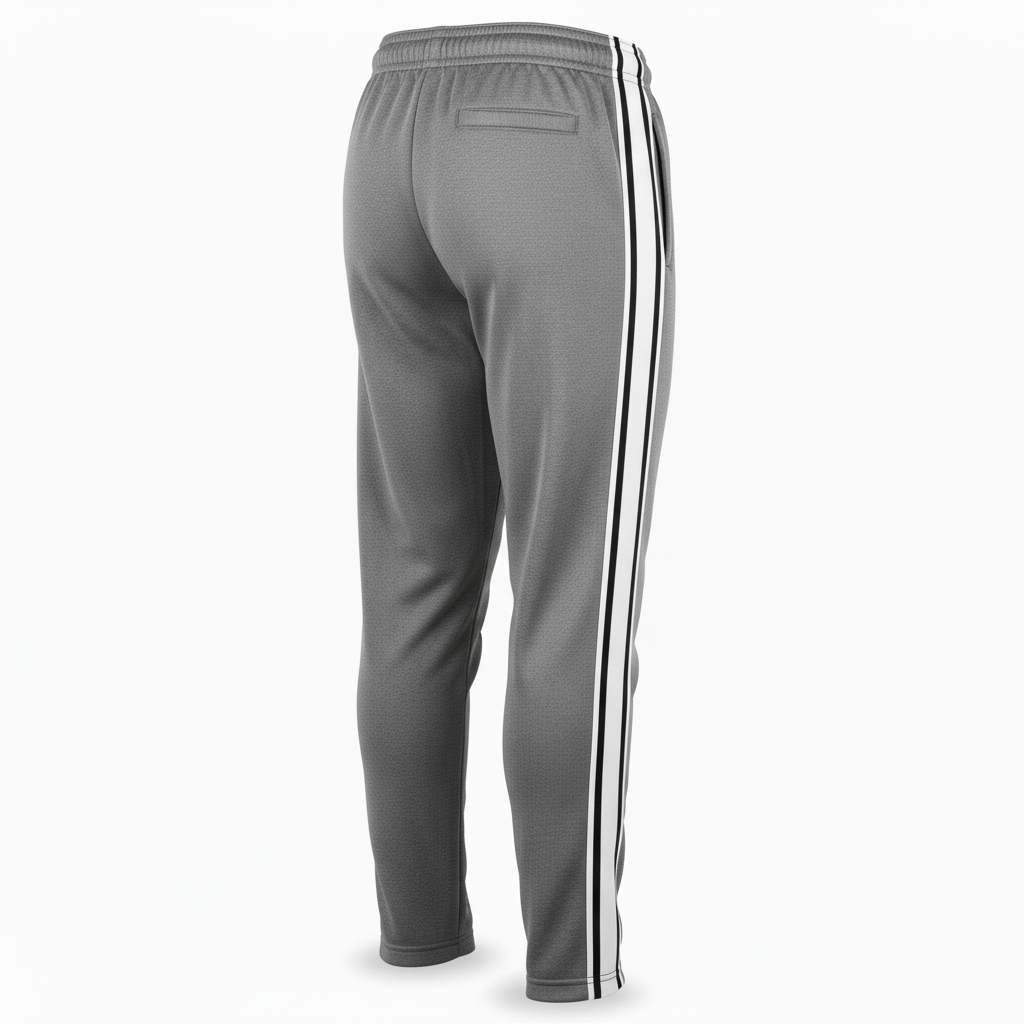 Back view of custom wrestling sweatpants showing the ribbed drawcord waistband and pockets