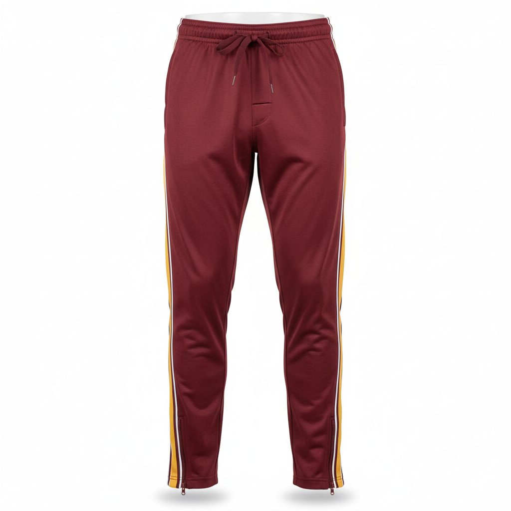 Front view of custom wrestling training pants in 200 GSM stretch woven with a tapered fit and sublimated side panels from Empire Five Athletics