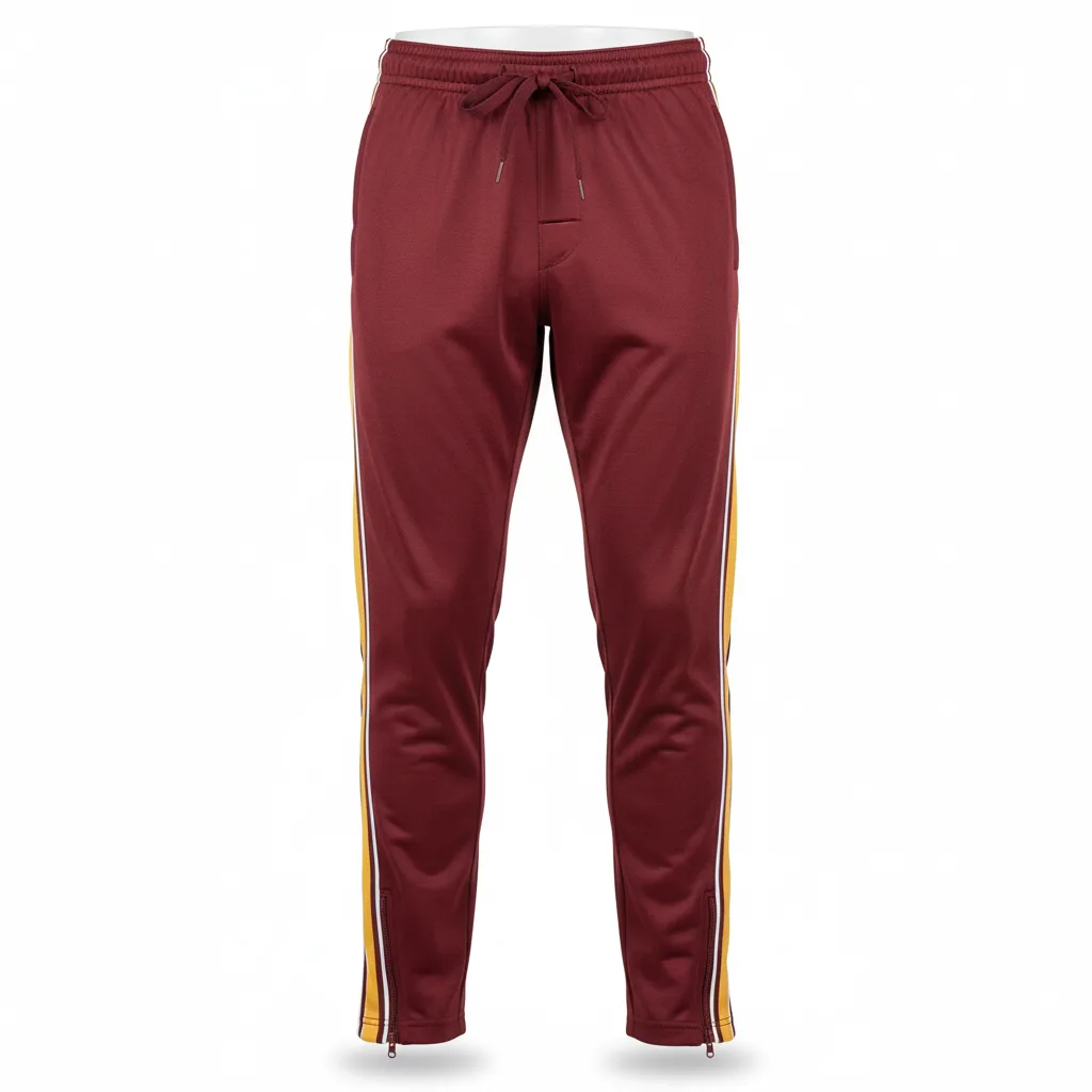Front view of custom wrestling training pants in 200 GSM stretch woven with a tapered fit and sublimated side panels from Empire Five Athletics