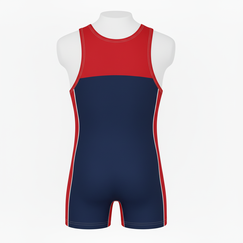 Back view of custom youth wrestling singlet showing the number and back cut