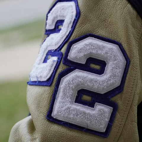 Chenille embroidery example on a garment