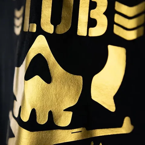 Metallic, foil, glitter and reflective inks example on a garment